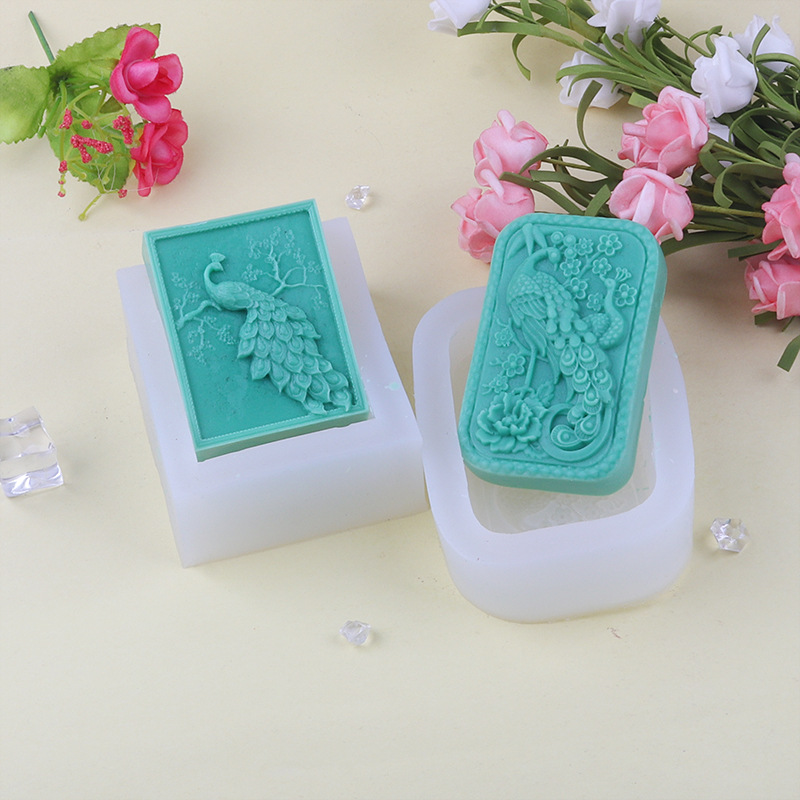 DIY jabón hecho a mano jabón molde patrón de pavo real aceite esencial jabón base jabón molienda herramienta aromaterapia yeso molde de silicona en stock