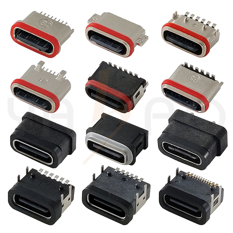 Typec Waterproof Female Connector Horizontal and Vertical Type-C6P Connector USB Charging Socket Waterproof Connector