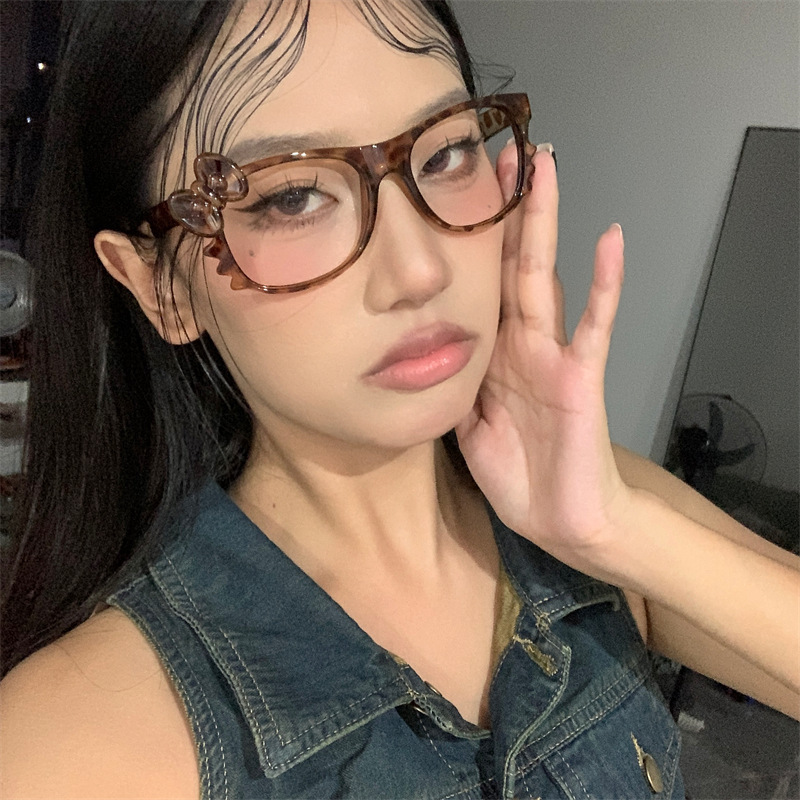 Kitty Cute Retro Leopard Print Glasses Frame Millennium Hottie Y2K Style Versatile Tortoiseshell Female Idol Naoi Rei Same Style