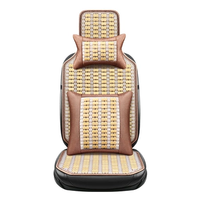 Summer bamboo car mat cushion Cool pad - 24-bamboo-single-seat-classic-headrest-lumbar-support-beige