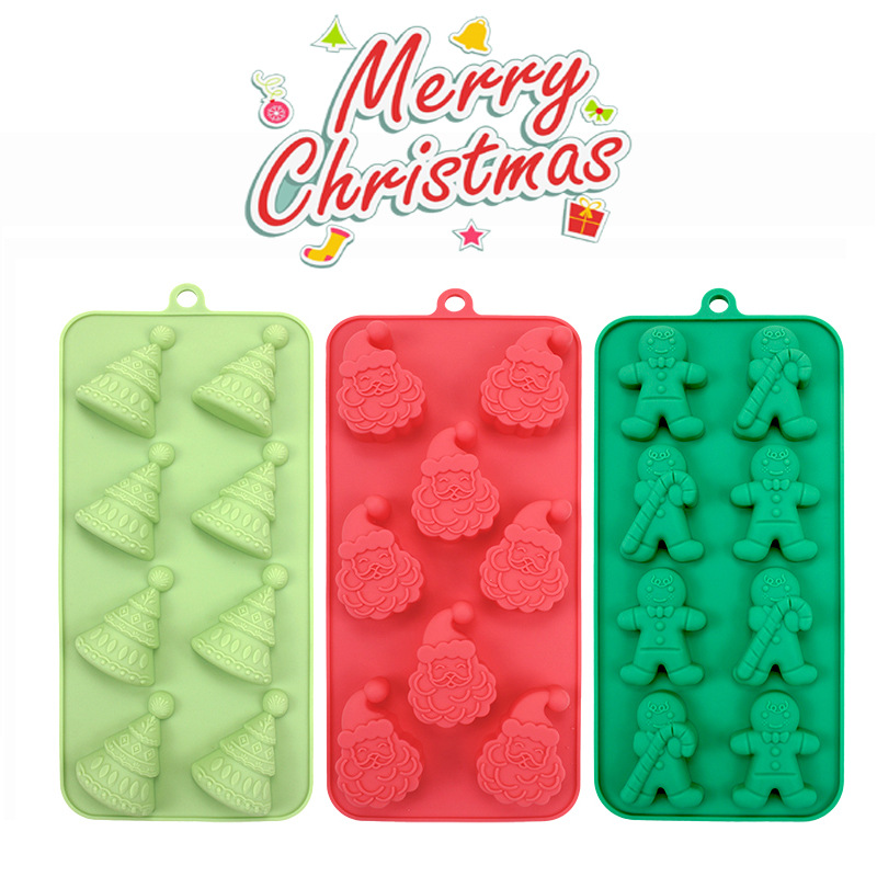 Nuevos productos transfronterizos Papá Noel árbol de Navidad galletas hombre chocolate molde de silicona 6 un molde en stock
