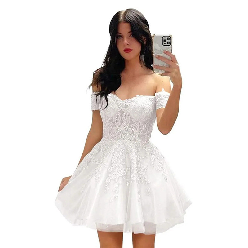 Vestido de noche corto de graduación para mujer, estilo A-line, novedad 2026, vestido de cóctel con hombros descubiertos, estilo princesa, suministro transfronterizo