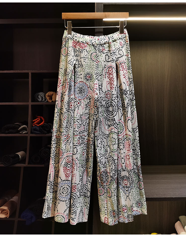 Quần culottes nữ ống rộng họa tiết bohemian, cạp chun nhún, dáng suông rộng, dài 9 phân — màu đen, màu trắng chi tiết 8