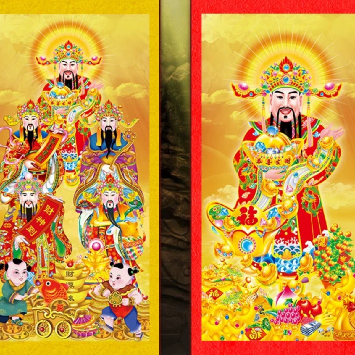 五路財神爺掛畫 客廳裝飾畫 財神畫像中式捲軸壁畫