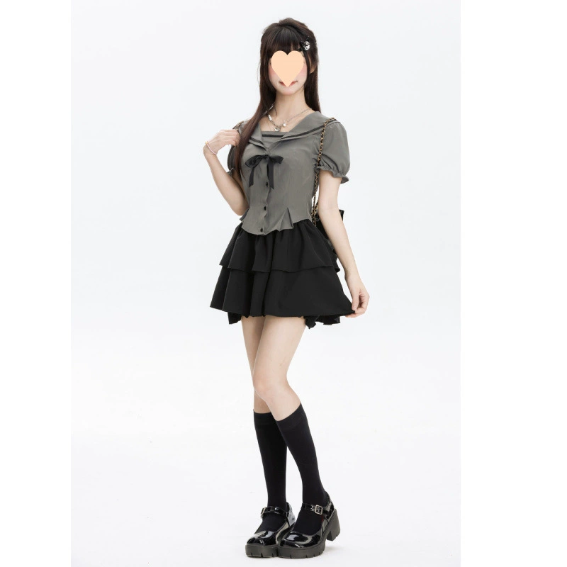 Дневник для девушек Black -gray College Wind Waist Liman Спальная юбка набор