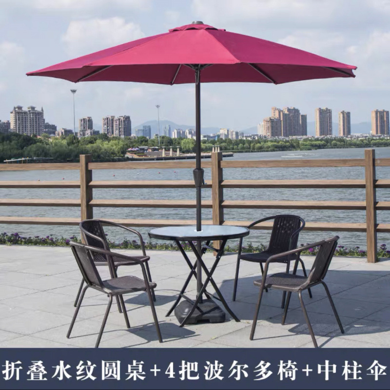 80물무늬 접이식 원형테이블 + 의자4개 + 중기둥우산