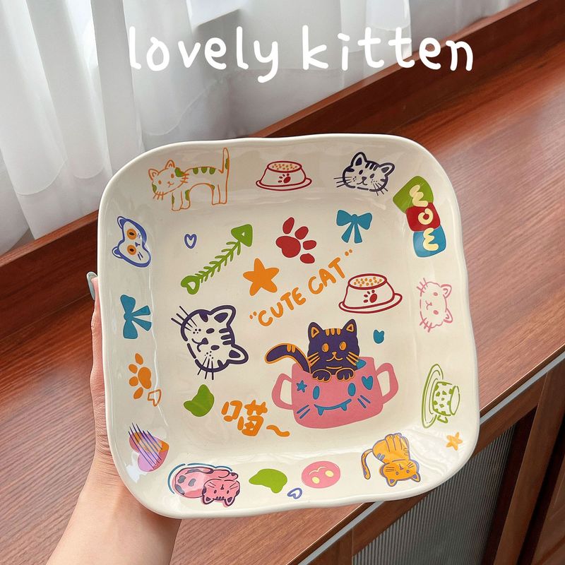 落書きQニャンかわいいアニメ家庭用陶磁器食器分格盤ご飯碗スープ碗円盤|undefined