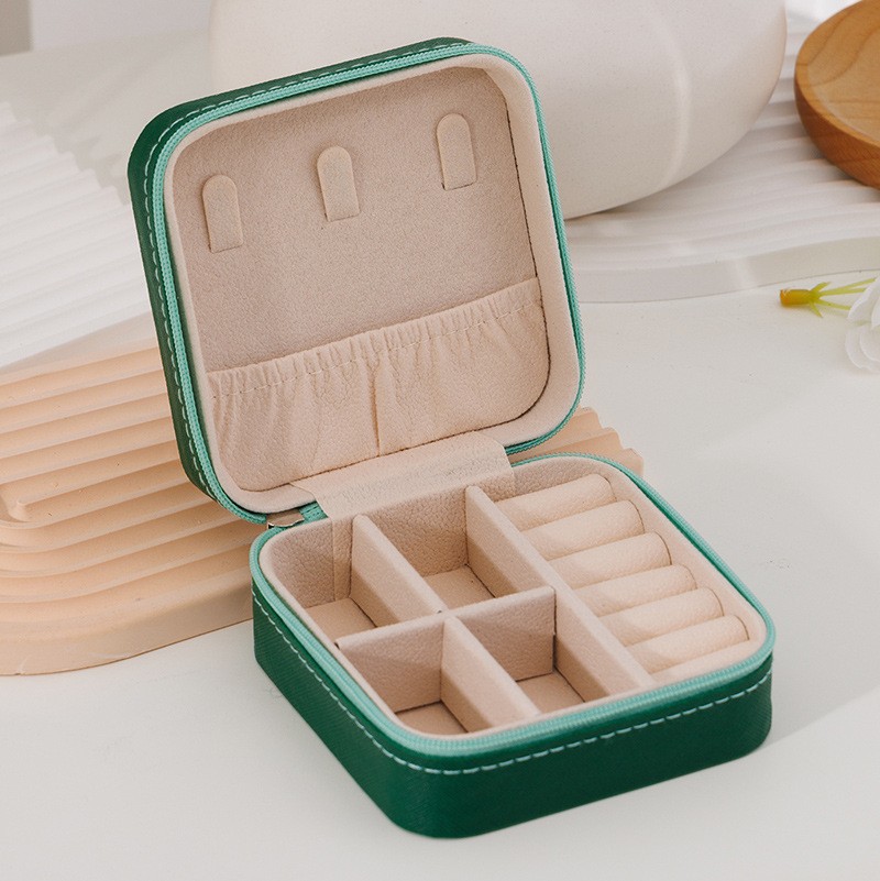 [Patrón cruzado] Joyero portátil simple con cremallera, anillo coreano, aretes, caja de almacenamiento, flip, fácil de llevar, accesorios pequeños image 11