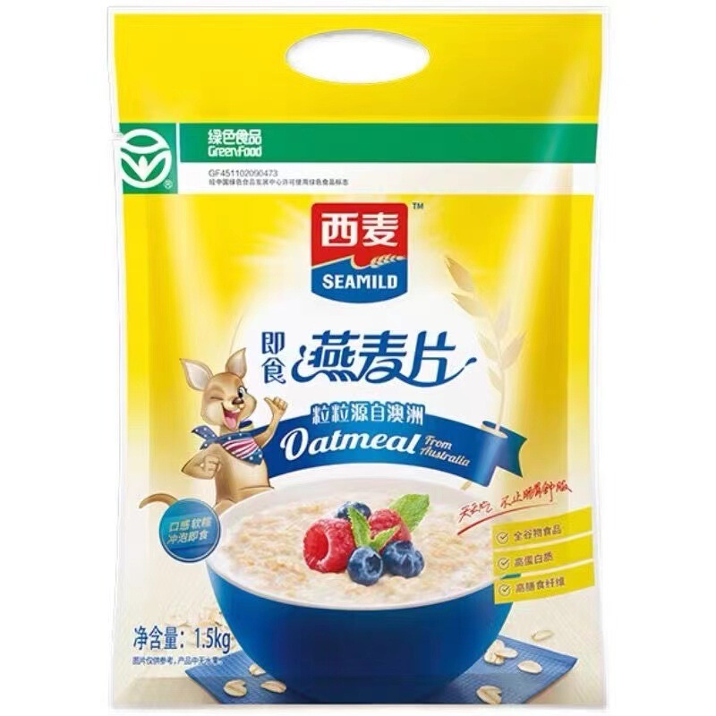 Western wheat oatmeal 1500g bagged oatmeal breakfast nutrition Cooking-free instant meal replacement coarse grain oatmeal cereal Western wheat oatmeal 1500g bagged oatmeal breakfast nutrition Cooking-free instant meal replacement coarse grain oatmeal cereal