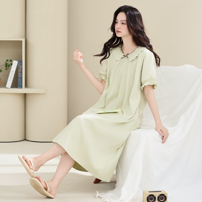 Pijamas de verano de dama de algodón 2025, nuevas mangas cortas sueltas, tamaño más grande, gorda mm, pastílica falda larga de flores.