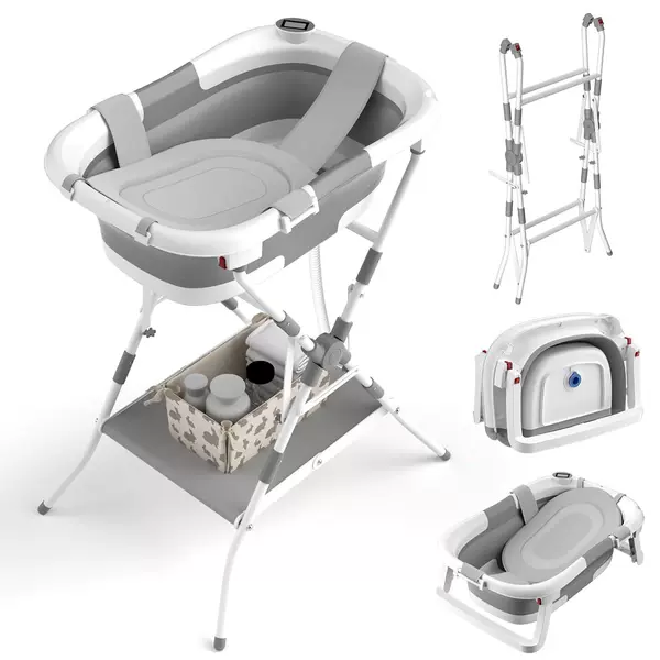 Baby Bathtub Stand Foldable Large Newborn Bath Tub Set for Children, No Need to Bend over for Bathing