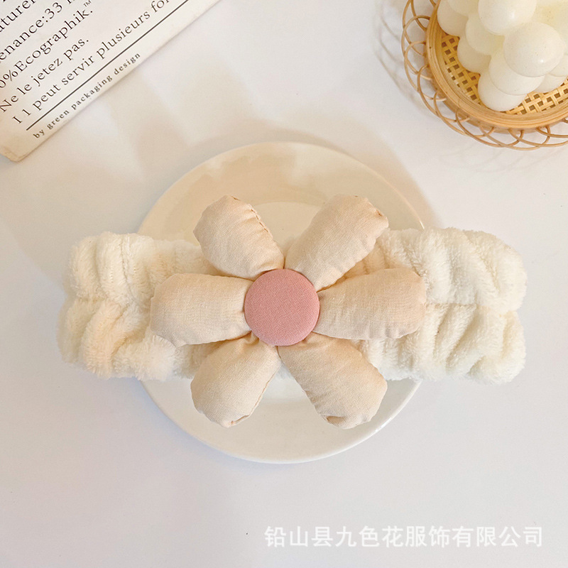 Estilo coreano creativo crisantemo flor banda de pelo Internet celebridad chica lavado de cara maquillaje lindo Super Hada diadema de punto accesorios para el cabello al por mayor