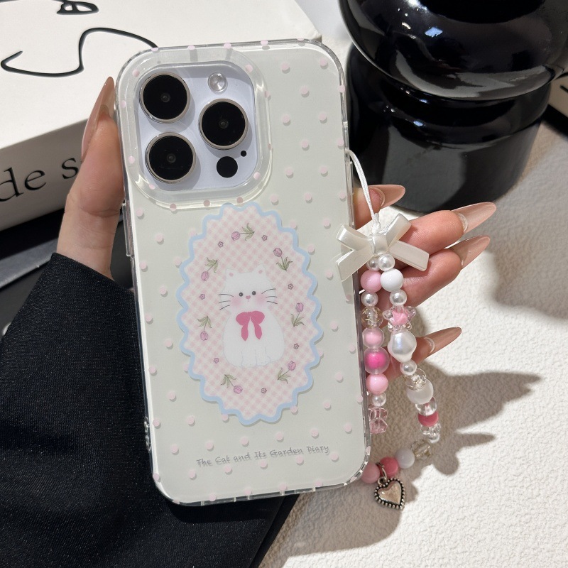 Lindo gato floral de lunares para Apple 15/16 funda para teléfono móvil 15Pro nicho 16ProMax femenino 14 nuevo 13