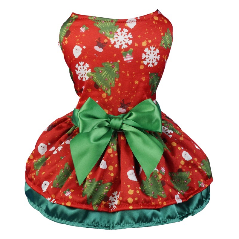 Ropa para mascotas Falda de árbol de Navidad copo de nieve Festival transfronterizo Santa ELK vestido de doble capa rojo y verde