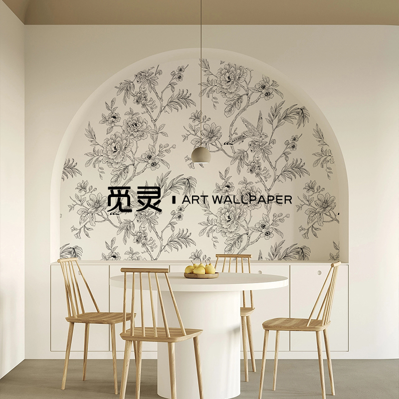 j8墙纸卧室无缝壁纸玄关沙发背景墙花鸟电视法式壁画客厅无纺布g3