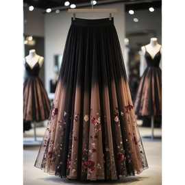 独特高级遮肉温柔甜美印花半身裙女2025秋季新款高腰减龄长款裙子