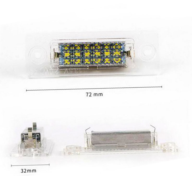 Suitable for Volkswagen Golf 5 Plus, Passat, and Skoda license plate lights, 18 LED white lights, transparent frame, 2 pieces
