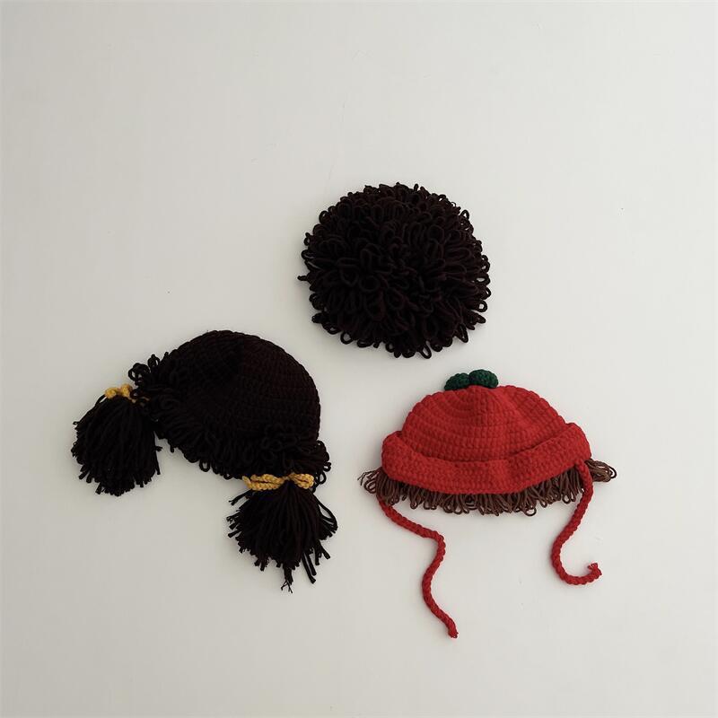 婴儿帽子网红款手工假发帽 可爱男女宝宝超萌凹造型搞怪毛线帽