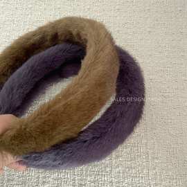 秋冬毛绒高颅顶宽边发卡发箍女时尚洋气外出百搭发饰洗脸压发头箍