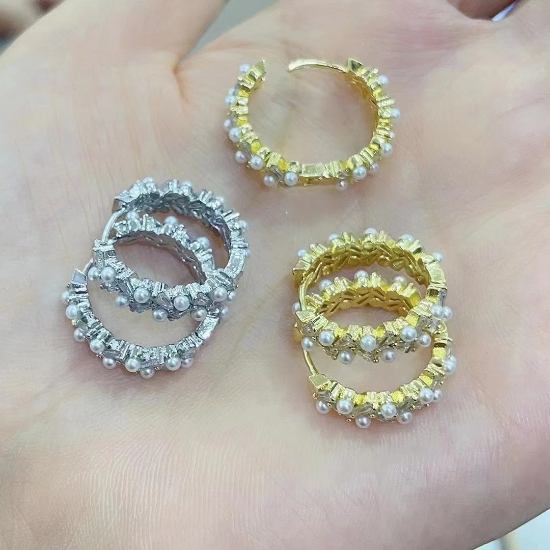 12g Weight Pearl, Zircon Inlay Material Ins Style Round Copper Plating Inlay Pearl Zircon Hoop Earrings 1 Pair