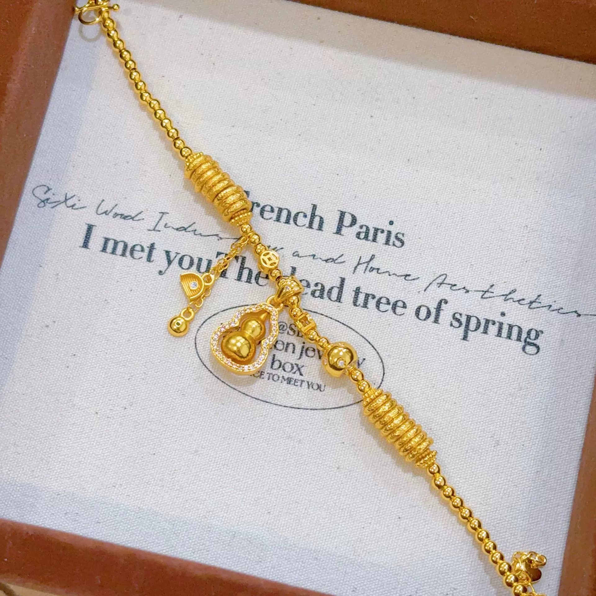 The same style as gold shop, Sand Gold Laicai diamond inlaid gourd wrap bracelet for women, new Chinese style Chinese style Fulu bracelet