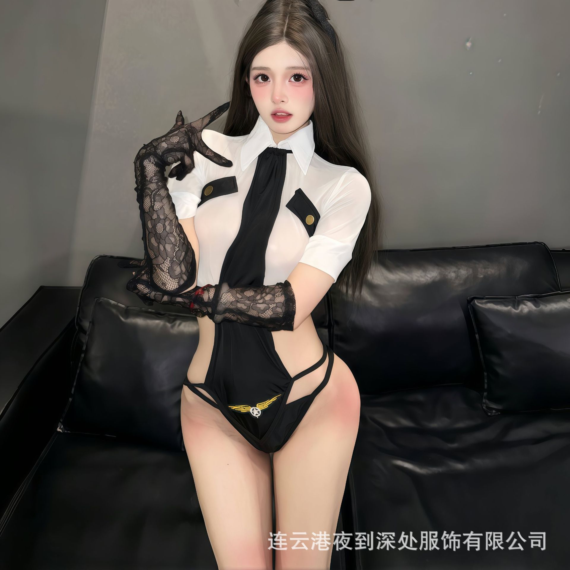 Sexy Lingerie, Tight-Fitting One-Piece, Tempting Butt-Covering Female Police Stewardess Uniform, Role-Playing Passionate Professional Suit