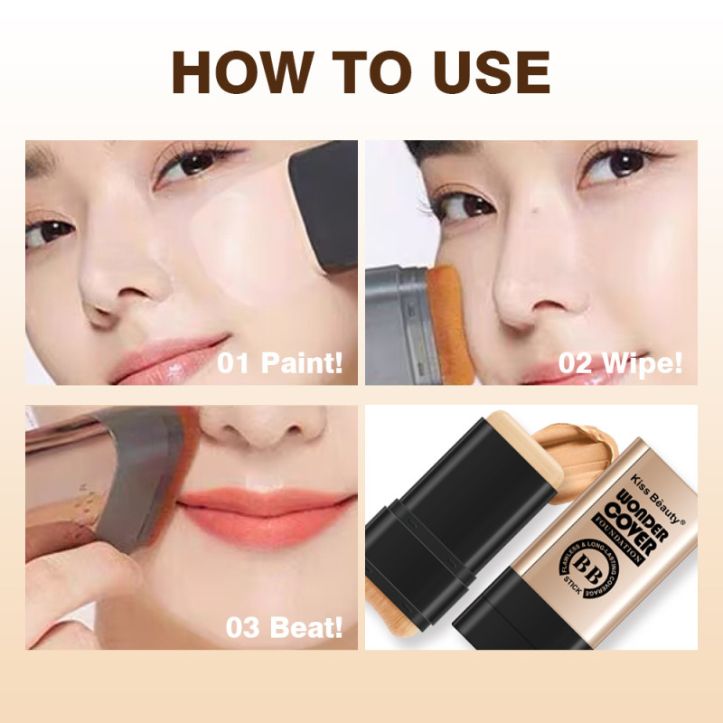 Kiss Beauty クロスボーダー ダブルヘッド ファンデーション スティック ウォーターライト スキン コンシーラー ノンスティック パウダー ノンオフ メイクアップ ファンデーション スティック ブラシ付き|undefined
