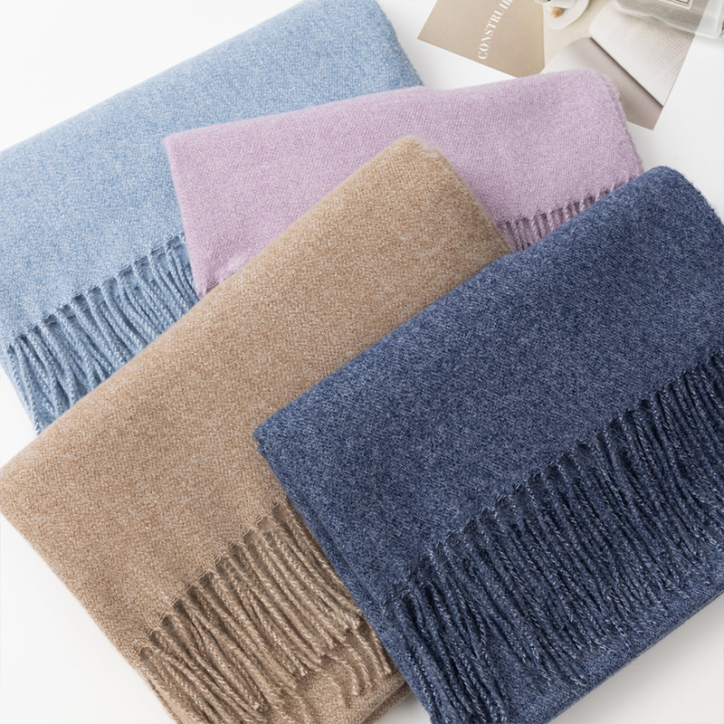 Bufanda ancha de cachemir para mujer, estilo chal de invierno de alta calidad, color liso con bordado floral, cálida para dama