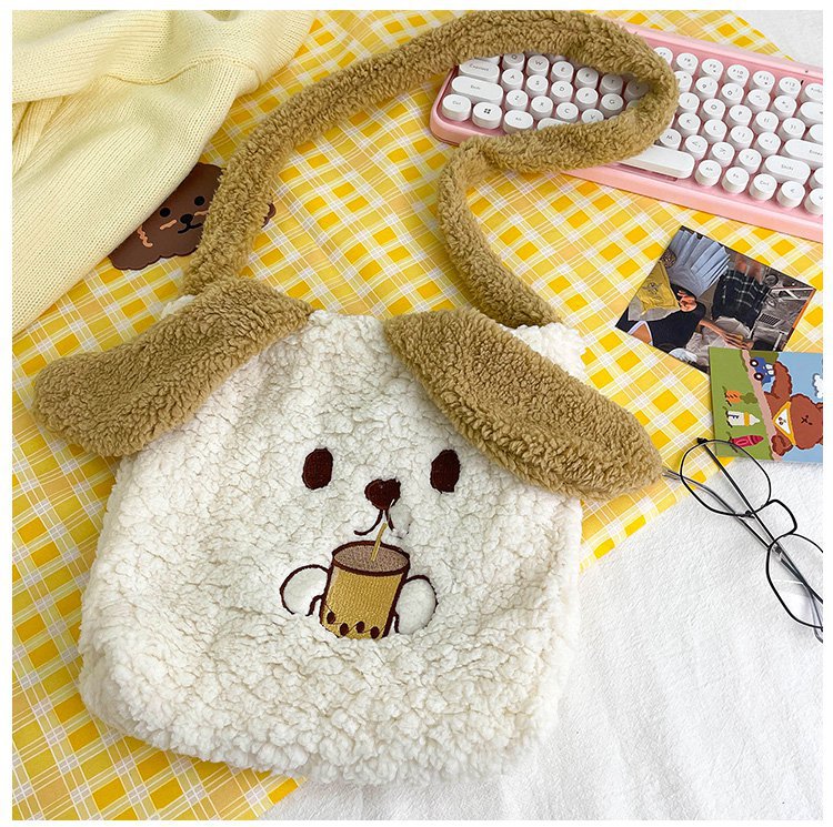 This autumn and winter hand-held bag with big ears, cute animal-embroidered fur, and a simple lambskin large-capacity student backpack undefined