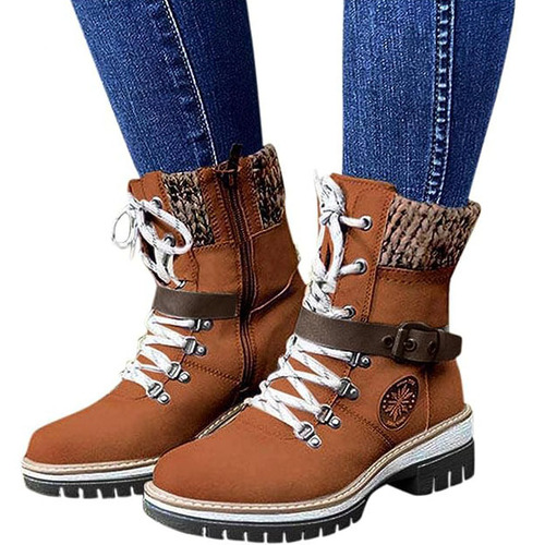 Winter Plus Size Women's Thick-Soled Snow Boots with Hook and Loop Fastening, Heavy Metal College Style