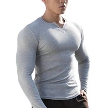 运动长袖T恤男V领圆领紧身衣吸湿排汗高弹训练跑步健身衣服打底衫
