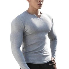 スポーツ長袖tシャツ男性vネックラウンドネックタイツ吸湿排汗高弾トレーニングランニングフィットネス服ボトムシャツ