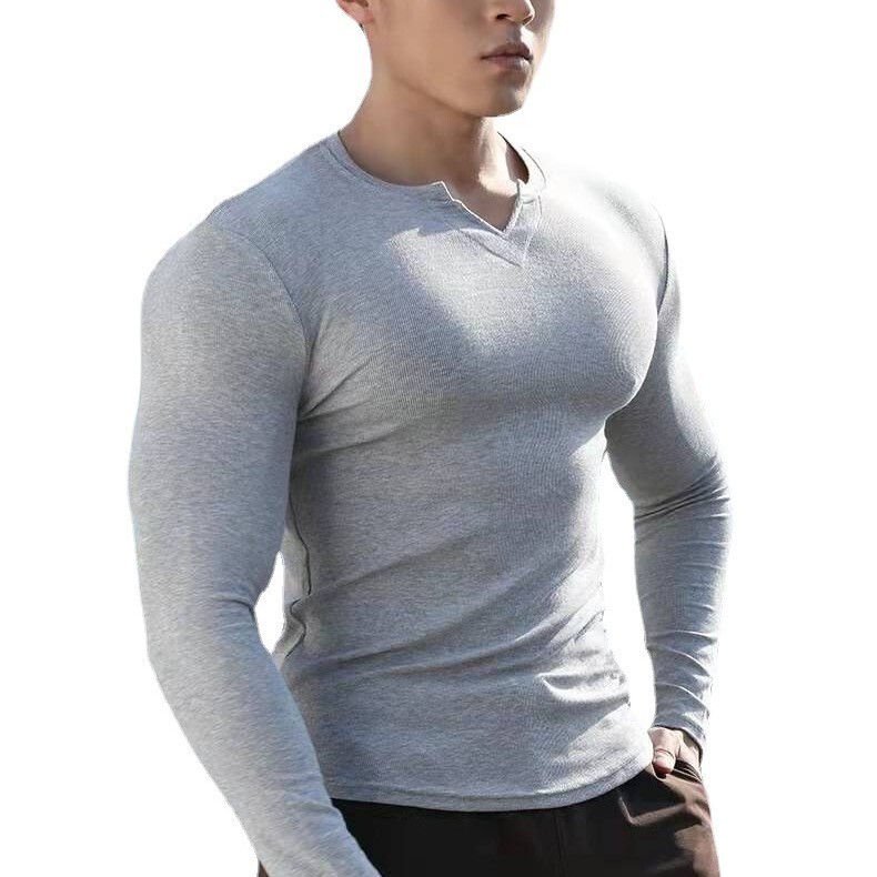 Sports Long-sleeved T-shirt Men's V-neck Crewneck Tight Clothes Moisture Absorption and Sweat-wicking High Elastic Training Running Fitness Clothes Base Shirt Sports Long-sleeved T-shirt Men's V-neck Crewneck Tight Clothes Moisture Absorption and Sweat-wicking High Elastic Training Running Fitness Clothes Base Shirt