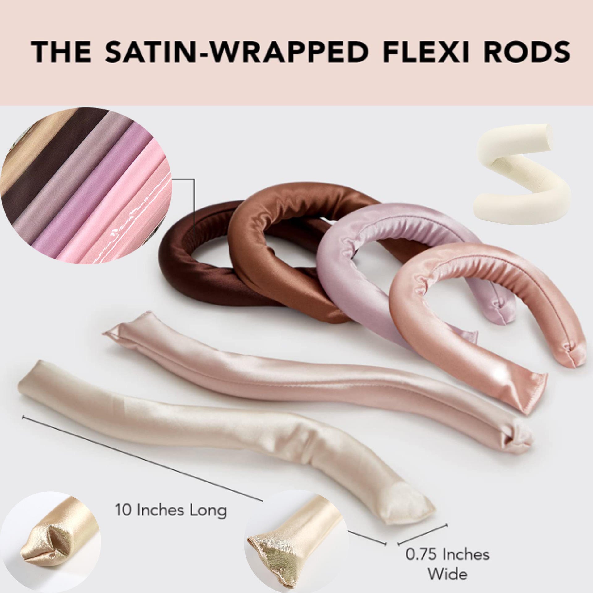 Rizador sin calor estilo amazon, set de 6 piezas de goma de 25 cm para ondas naturales