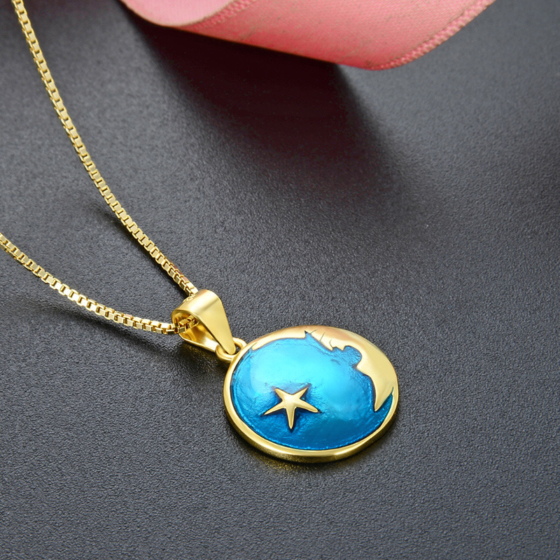 Europa y los Estados Unidos transfronterizos 925 plata esterlina goteo estrella luna collar nicho diseño de alta calidad colgante clavícula diy