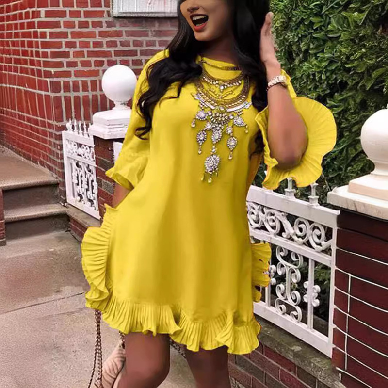 Special Offer! Special Price Amazon 2026 New Fashion Sweet Ruffle Design Solid Color Mini Dress Special Offer! Special Price Amazon 2026 New Fashion Sweet Ruffle Design Solid Color Mini Dress