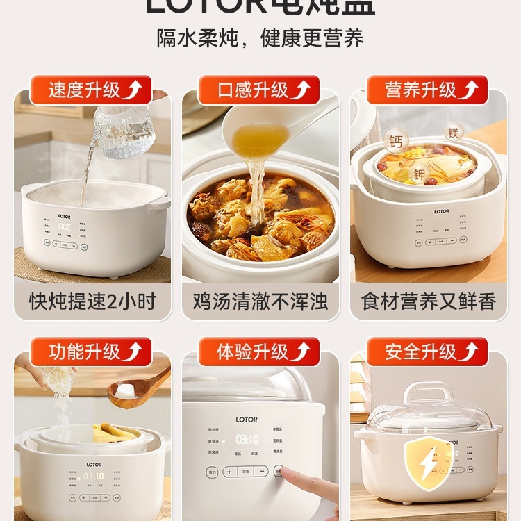 ローター 電気シチューポット 防水シチューポット 家庭用全自動セラミック調理機 シチュースープ 大型白電気シチューポット 4人用|undefined