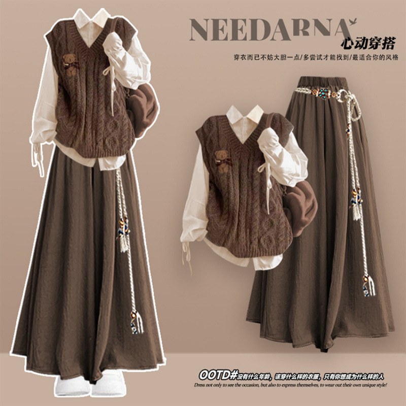 Korean-style preppy outfit, shirt and vest set, women's early autumn 2026, super cute Merlad dress.