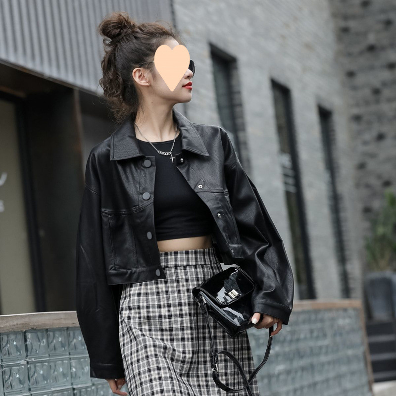 时尚机车皮衣外套女短款2025春秋新款韩版宽松复古百搭洋气皮夹克|undefined