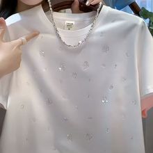 欧货夏季新款短袖T恤男女重工烫钻百搭漂亮正肩显洋气上衣小衫