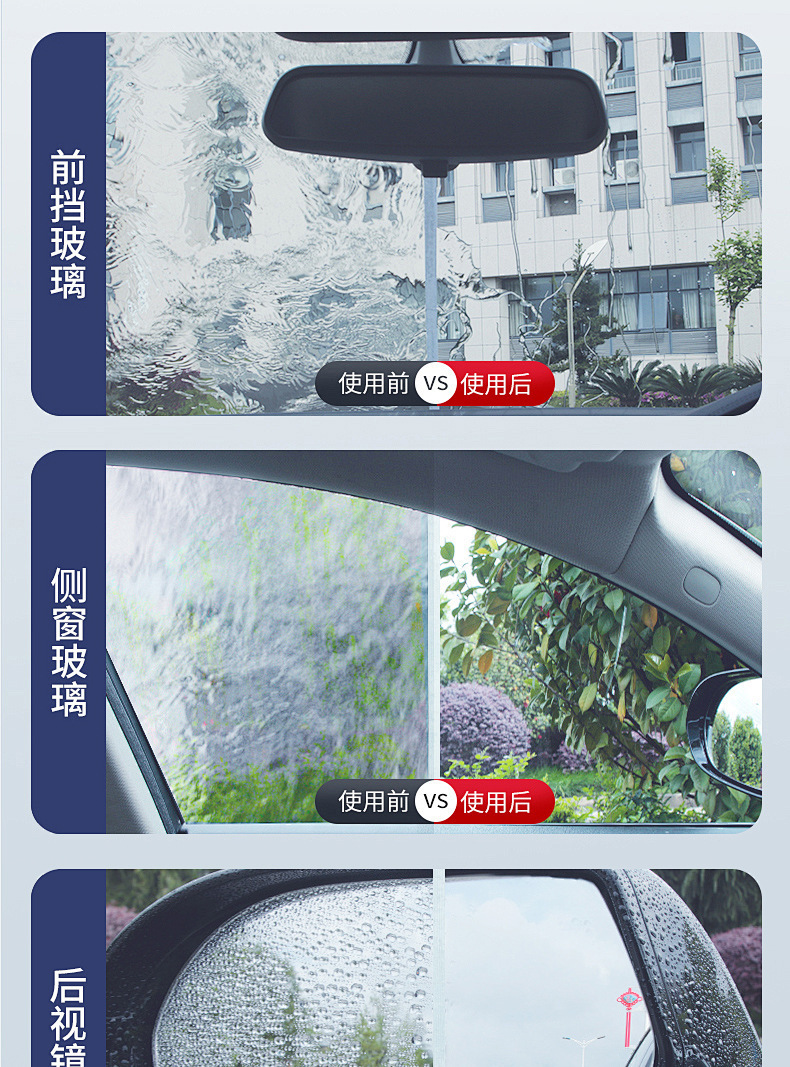 Glass Anti-Fog Agent, Car Water Repellent, Front Windshield Anti-Fog Spray, Rearview Mirror Rain Repellent, Defogging Spray