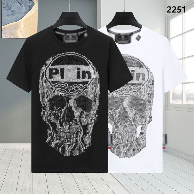 Summer New Men's Short-Sleeved T-Shirt Plein Philip Plein Slim Fit Round Neck Comfortable High Quality Breathable