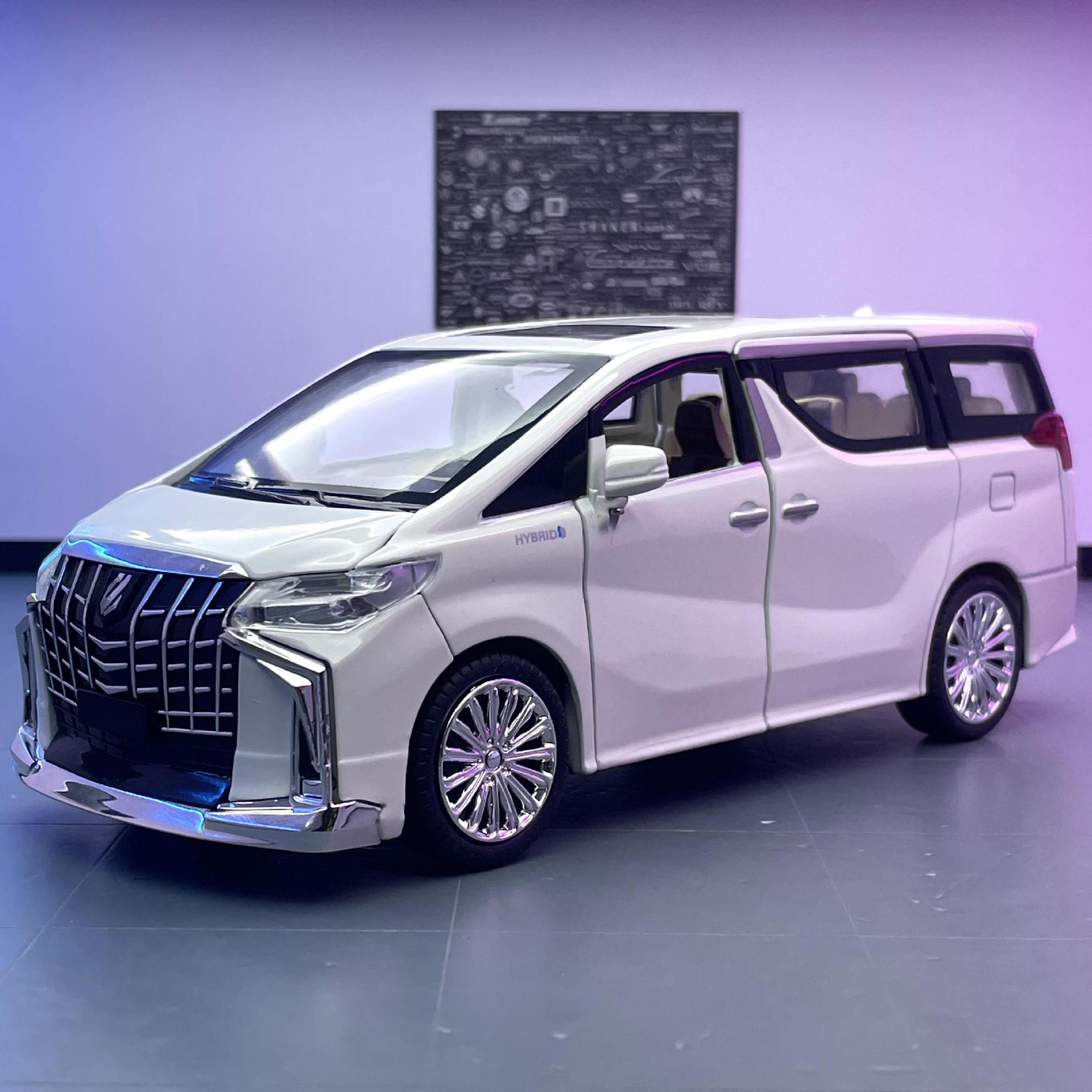 Modelo de coche de aleación de coche 1:24 Toyota ELFA coche de negocios tire hacia atrás con sonido y luz modelo de música de coche de juguete