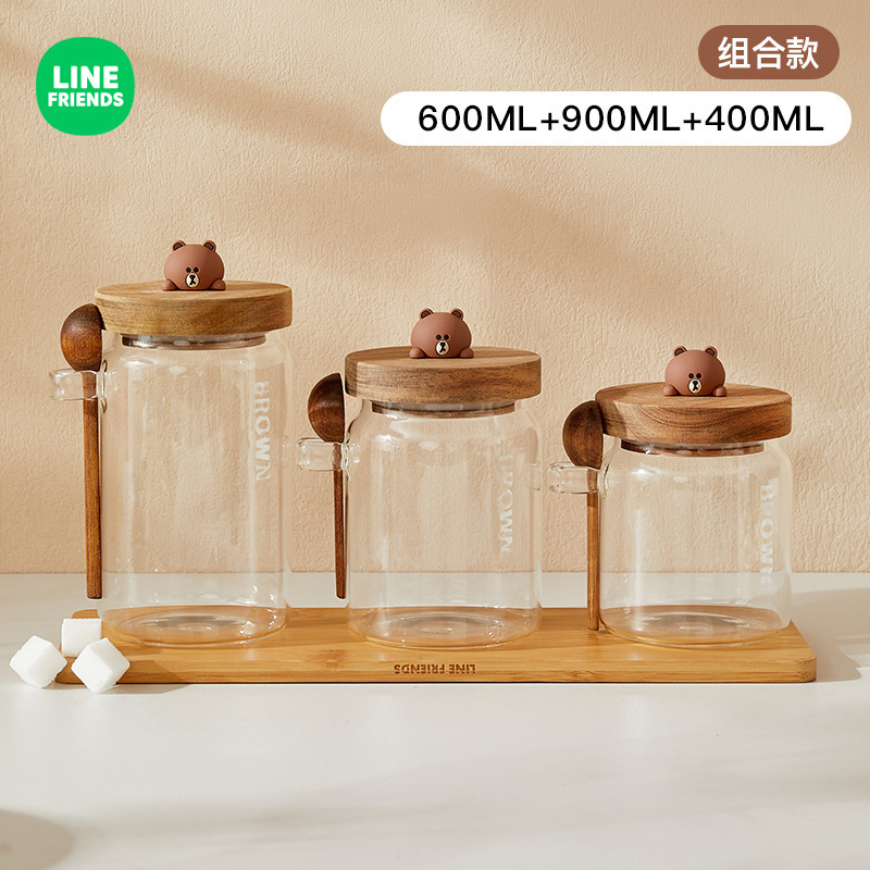 LINE FRIENDS高ホウケイ酸ガラス缶蓋付き収納缶茶葉収納缶コーヒー豆ガラス密封缶|undefined