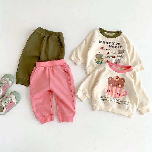 new autumn bear fashionable children's clothing children's sweatshirt two-piece set of male and female baby clothes spring and autumn clothing
