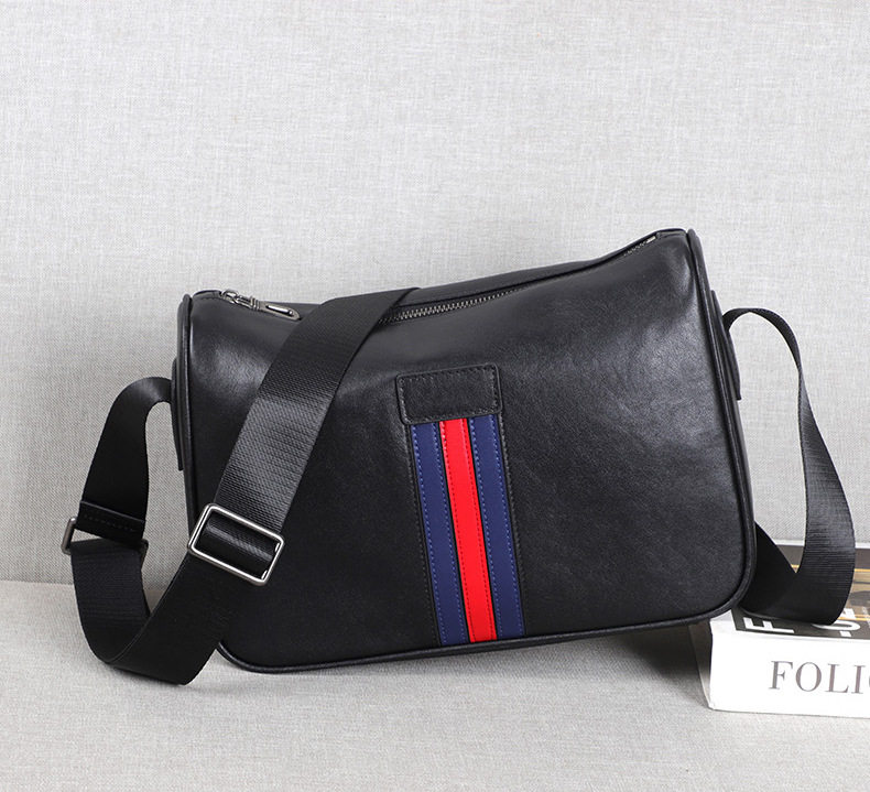 Túi đeo chéo nam da bò thật 29×11×17 cm phong cách đường phố — Màu đen chi tiết 18