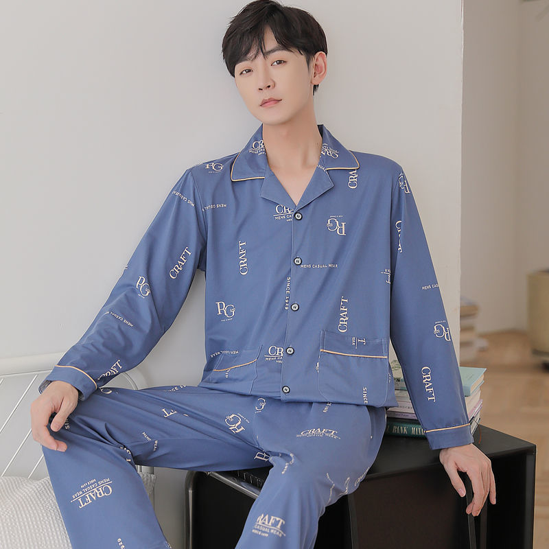 100% pijamas de algodón para hombres de verano de manga larga y corta para hombres delgados jóvenes y de mediana edad más el tamaño de primavera y otoño traje de uso en el hogar
