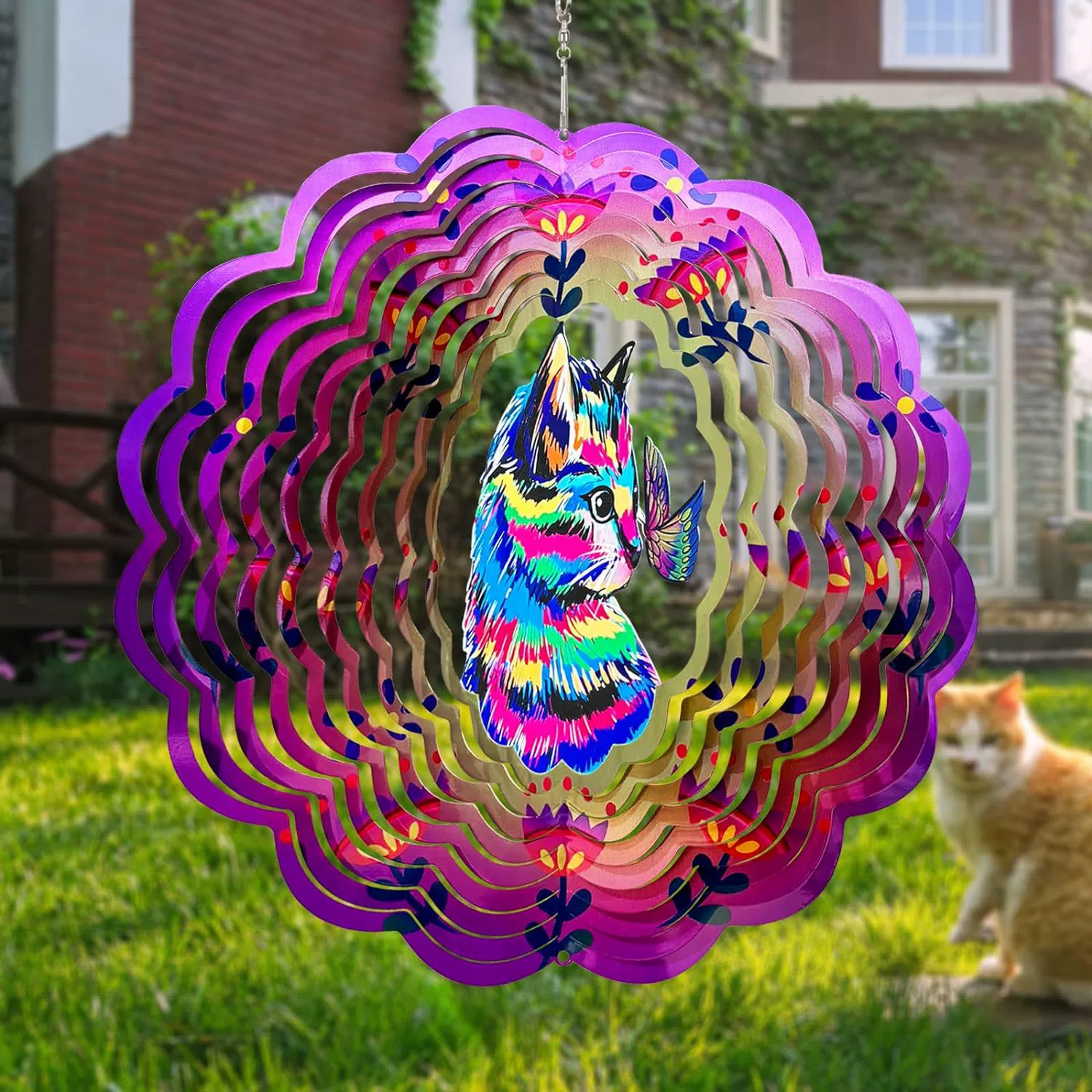 ВетрянойSpinner для двора и сада украшение Цветной кот металлический 3D ветряная лопасть подвешиваемая ветряная мельница