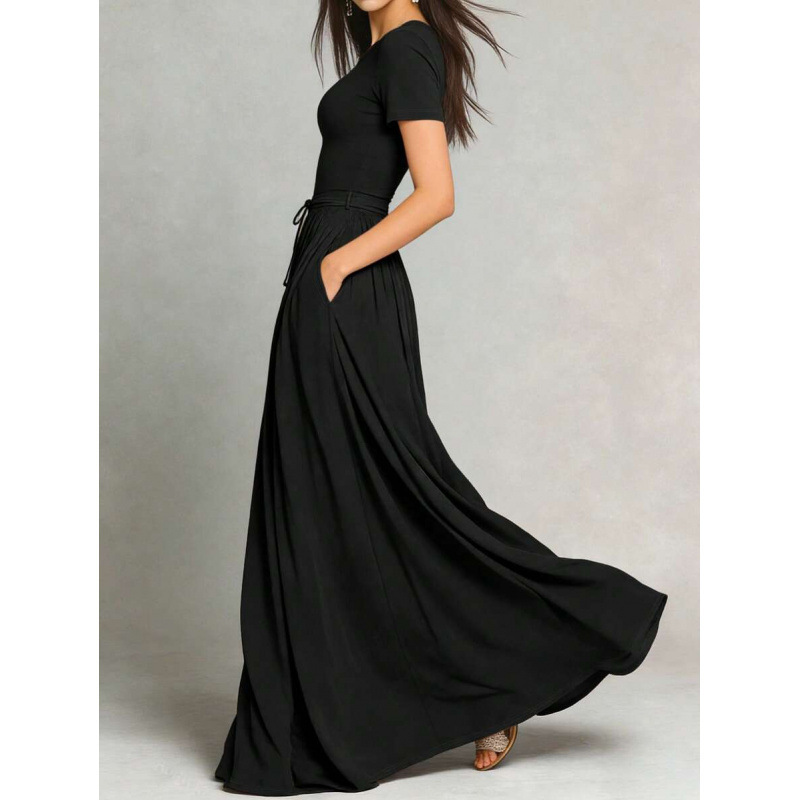 Amazon European and American Cross-Border 2026 Summer New Style Elegant Slim-Fit Retro Versatile Lace-Up Long Dress Amazon European and American Cross-Border 2026 Summer New Style Elegant Slim-Fit Retro Versatile Lace-Up Long Dress