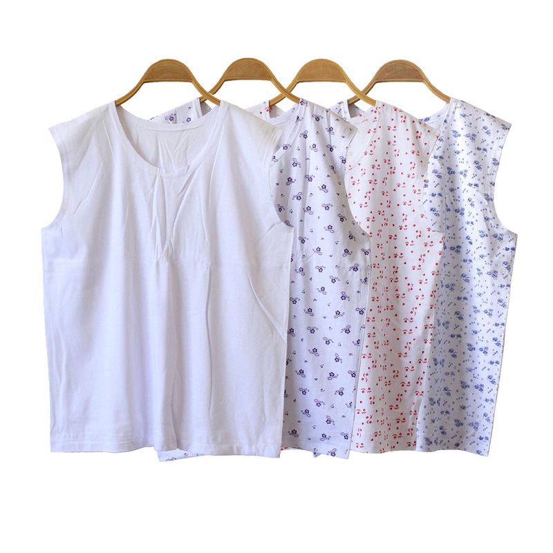 Middle-Aged and Elderly Women's Pure Cotton Printed Wide-Shoulder Sleeveless Vest, Elderly Women's Pure Cotton Floral Sleeveless Top